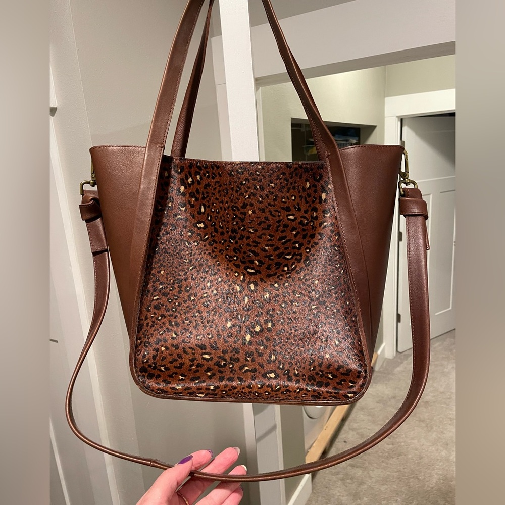 Brand new Madewell brown leopard, fuzzy leather large tote